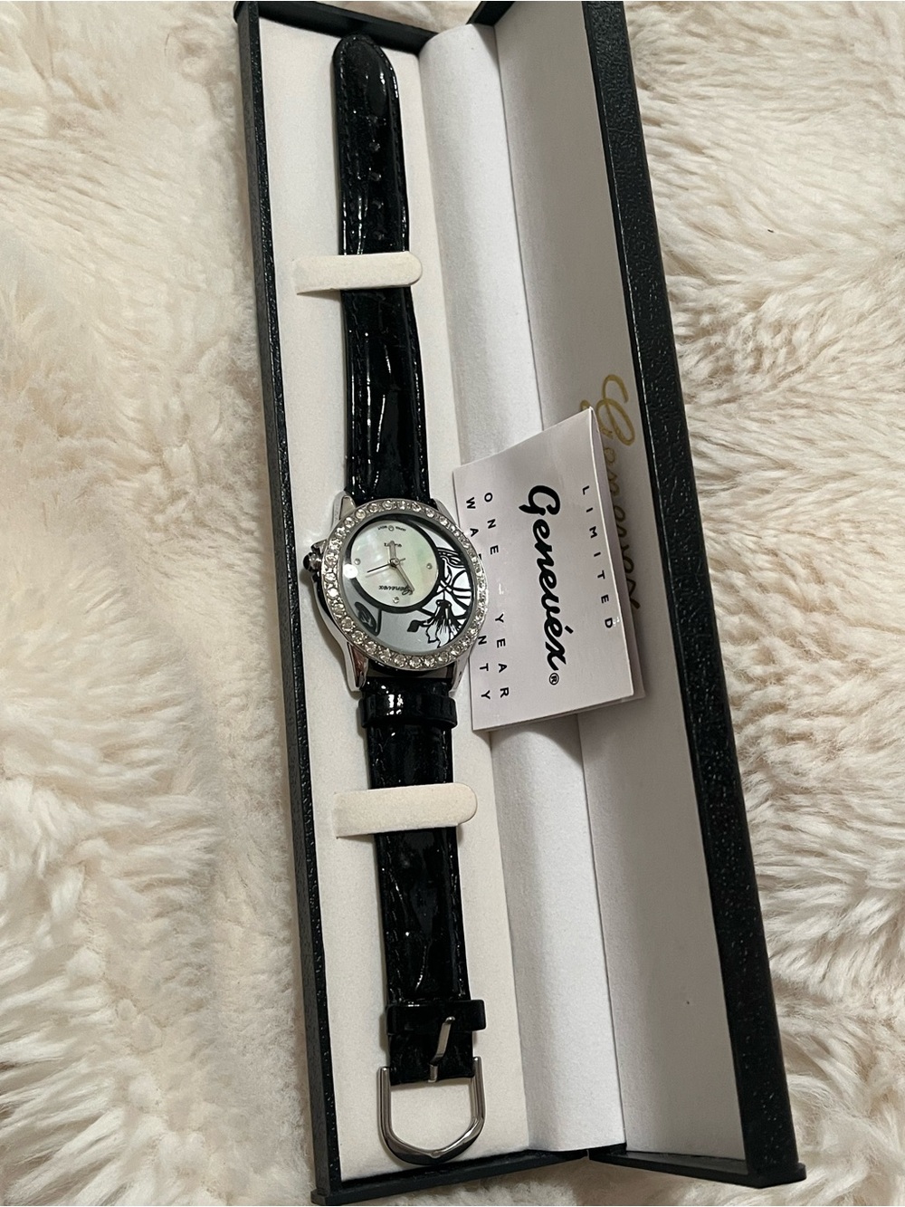 Vantage Genevex Black Women's Watch with Crystal Accents